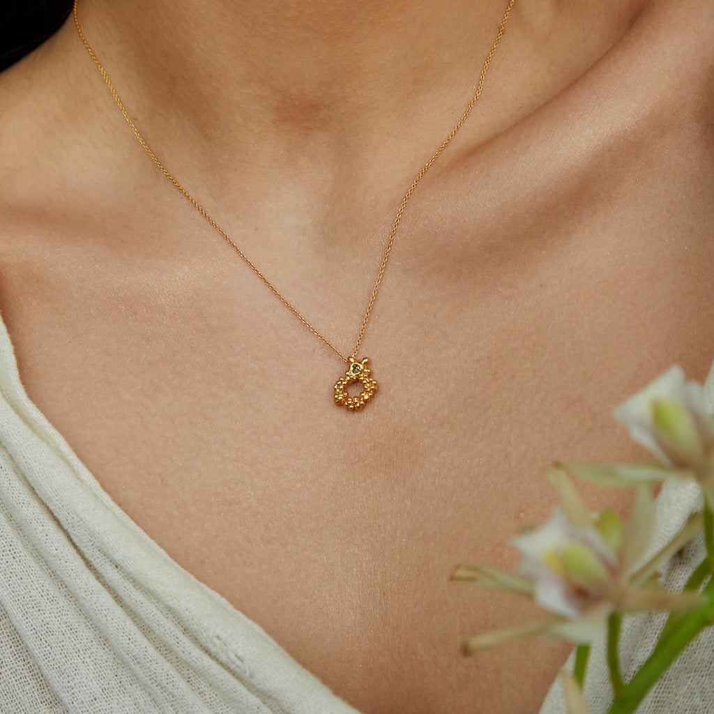 Gold Plated Silver Necklace "Coral Circle Radiance"