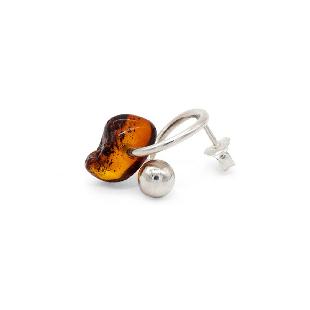 Silver & Amber Orb Hoop Earrings (Small)