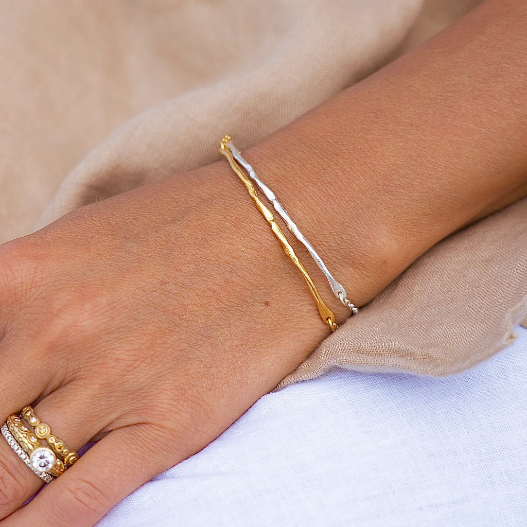 Gold Plated Silver Bracelets Set "Thick Handcrafted"