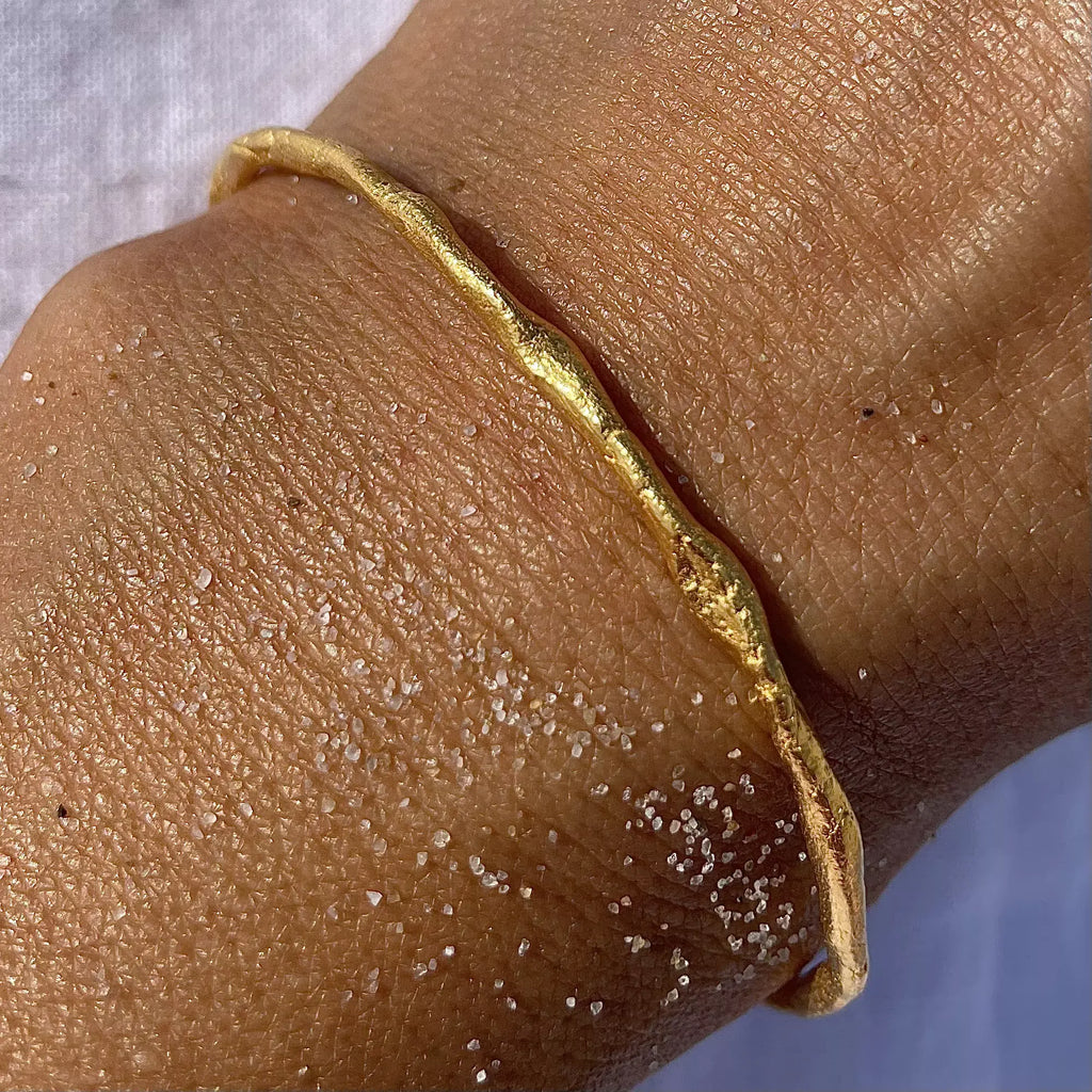 Gold Plated Silver Bangle "Rough Cuff"