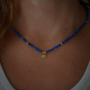 Gold Plated Silver Necklace with Lapis Lazuli and Diamond "North Star"