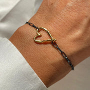 Gold Plated / Oxidised Silver Bracelet "Big Rough Heart"