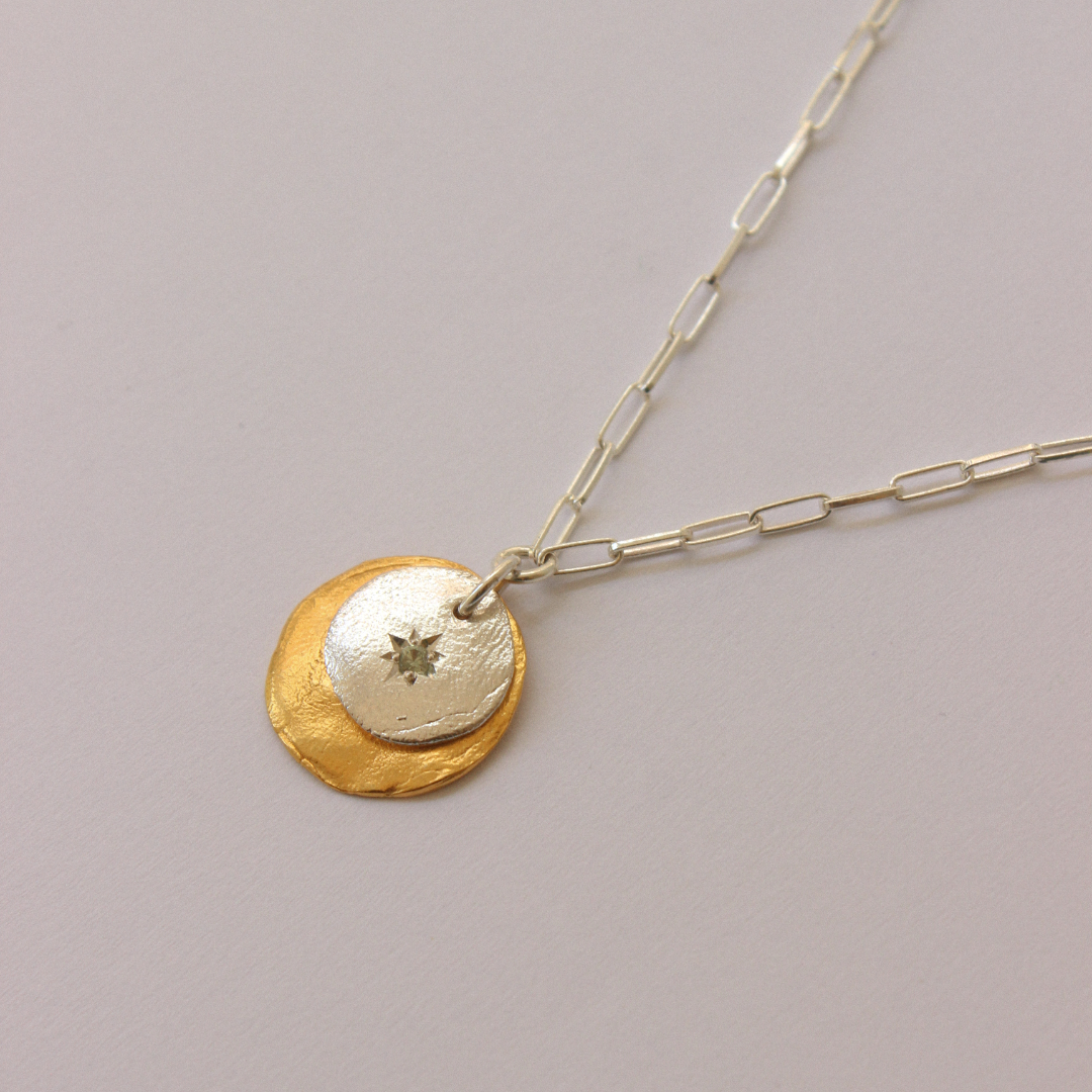 Gold Plated Silver Necklace with Sapphire "Sapphire Fingerprint"