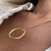 Gold Plated / Oxidized Silver Necklace "Big Fingerprint Circle"