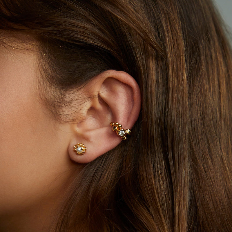 Gold Plated Silver Earrings with Pearls "Coral Reef", Small