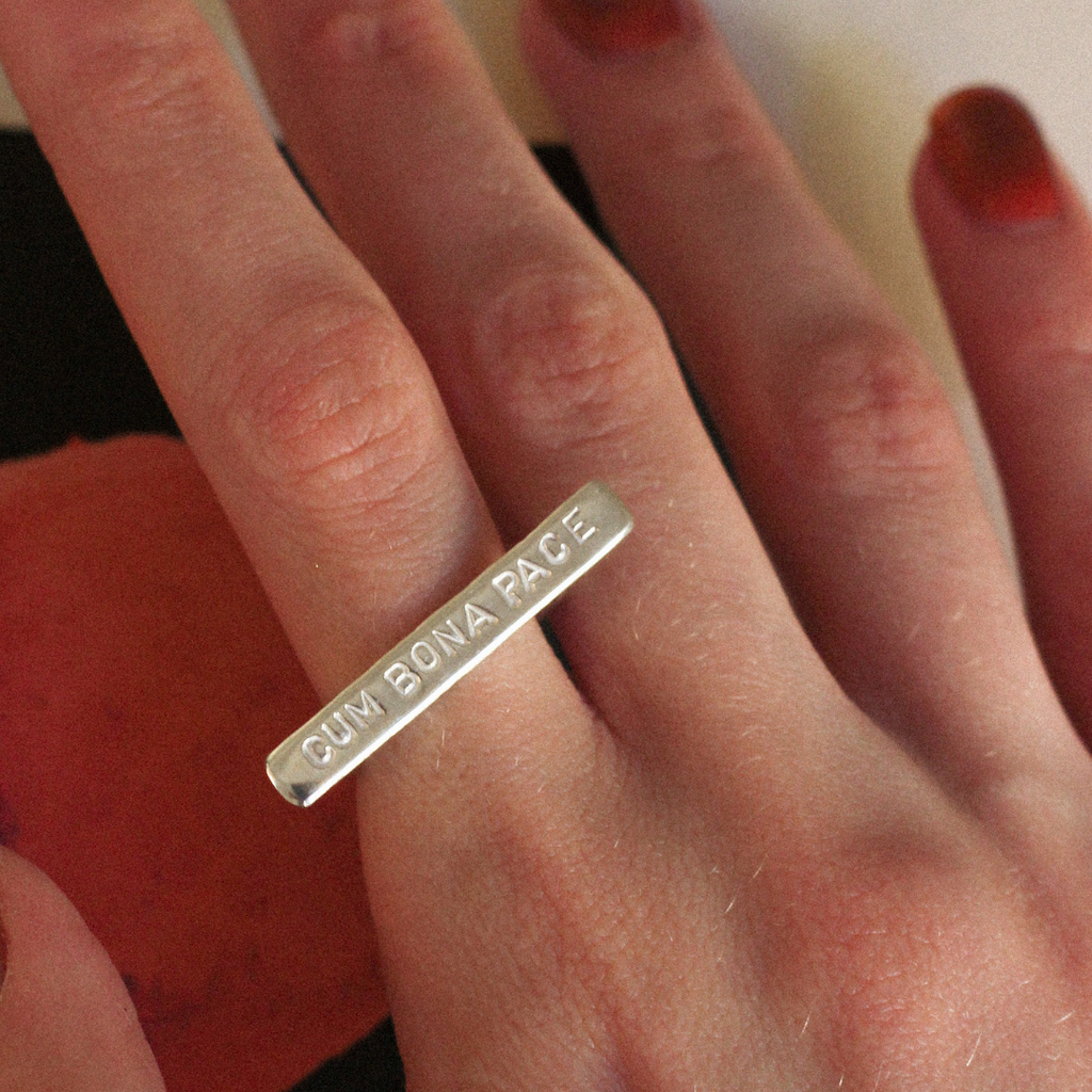 Silver Plain Ring with Inscription in Latin