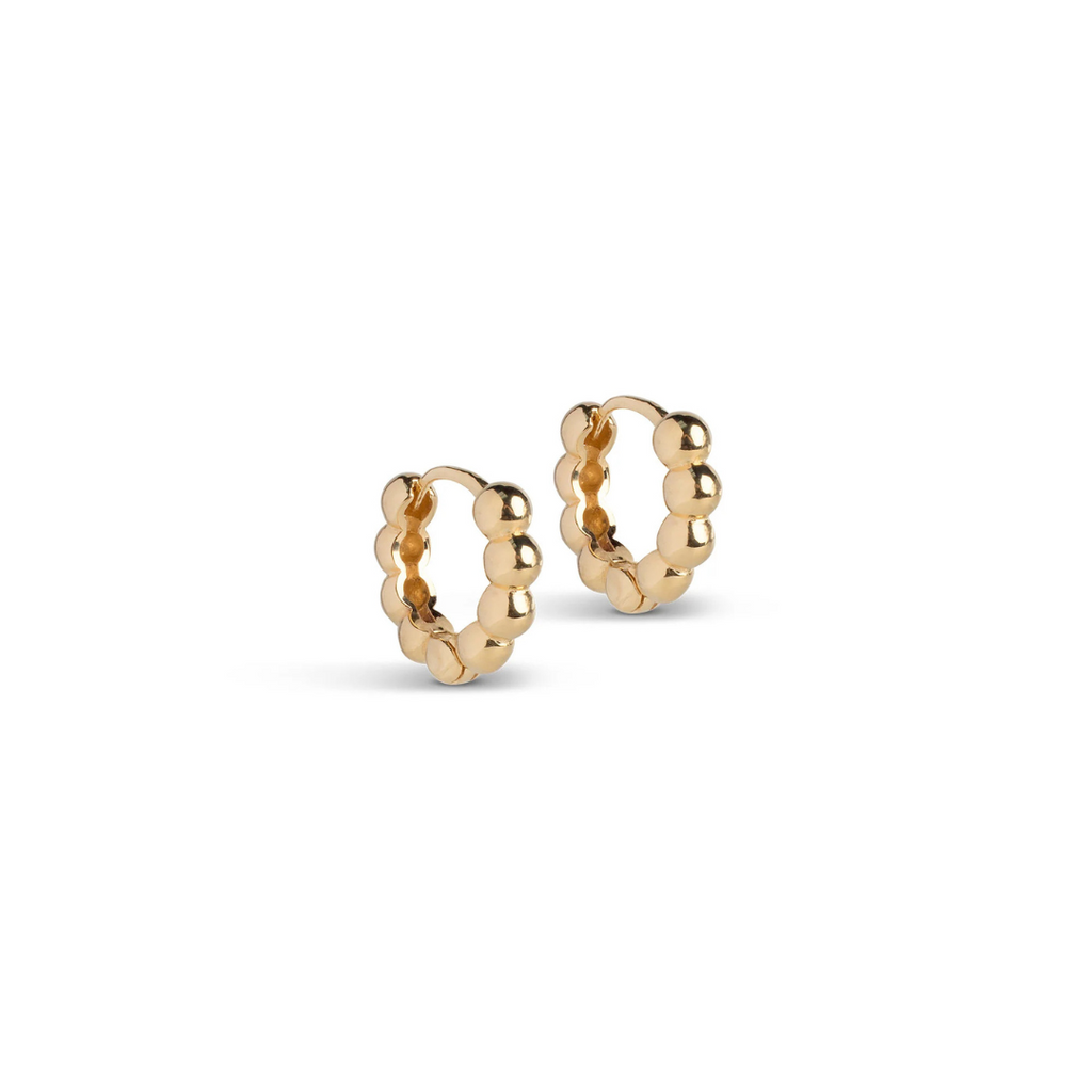 Gold Plated Silver Hoop Earrings "Ball" (Small)