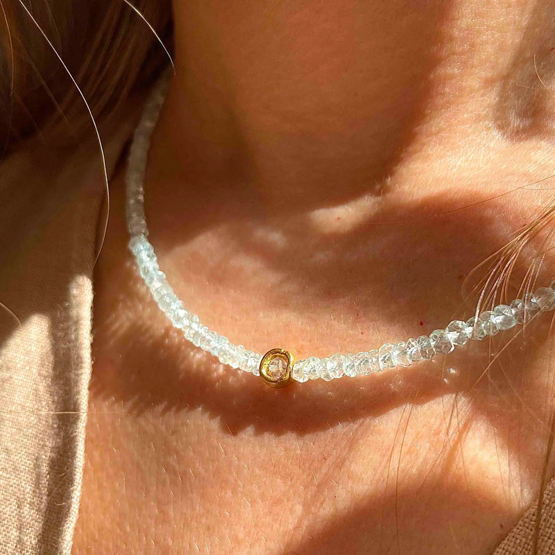 Gold Plated Silver Necklace with Aquamarine "Circle"