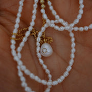 Gold Plated Silver Necklace with Pearl and Moisanitte "Fiona"