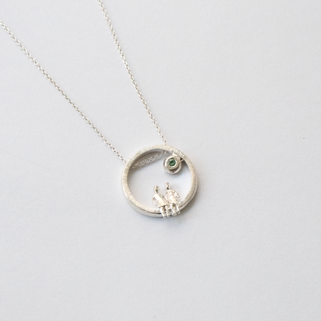 Silver Necklace with Emerald "All Around Us"