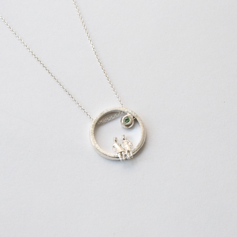 Silver Necklace with Emerald "All Around Us"