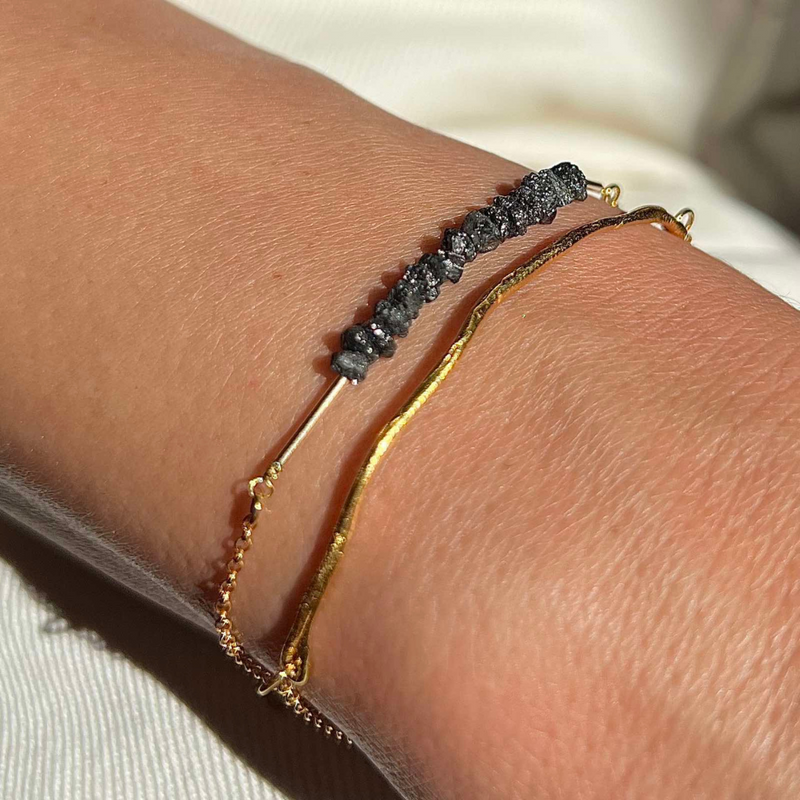 Gold Plated Silver Bracelet with Black Diamonds