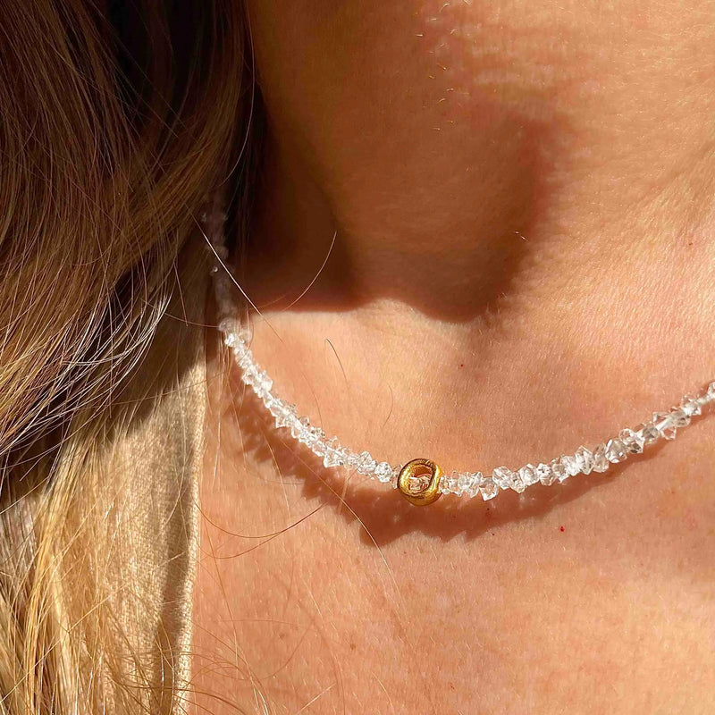 Gold Plated Silver Necklace with Herkimer Diamond "Circle"