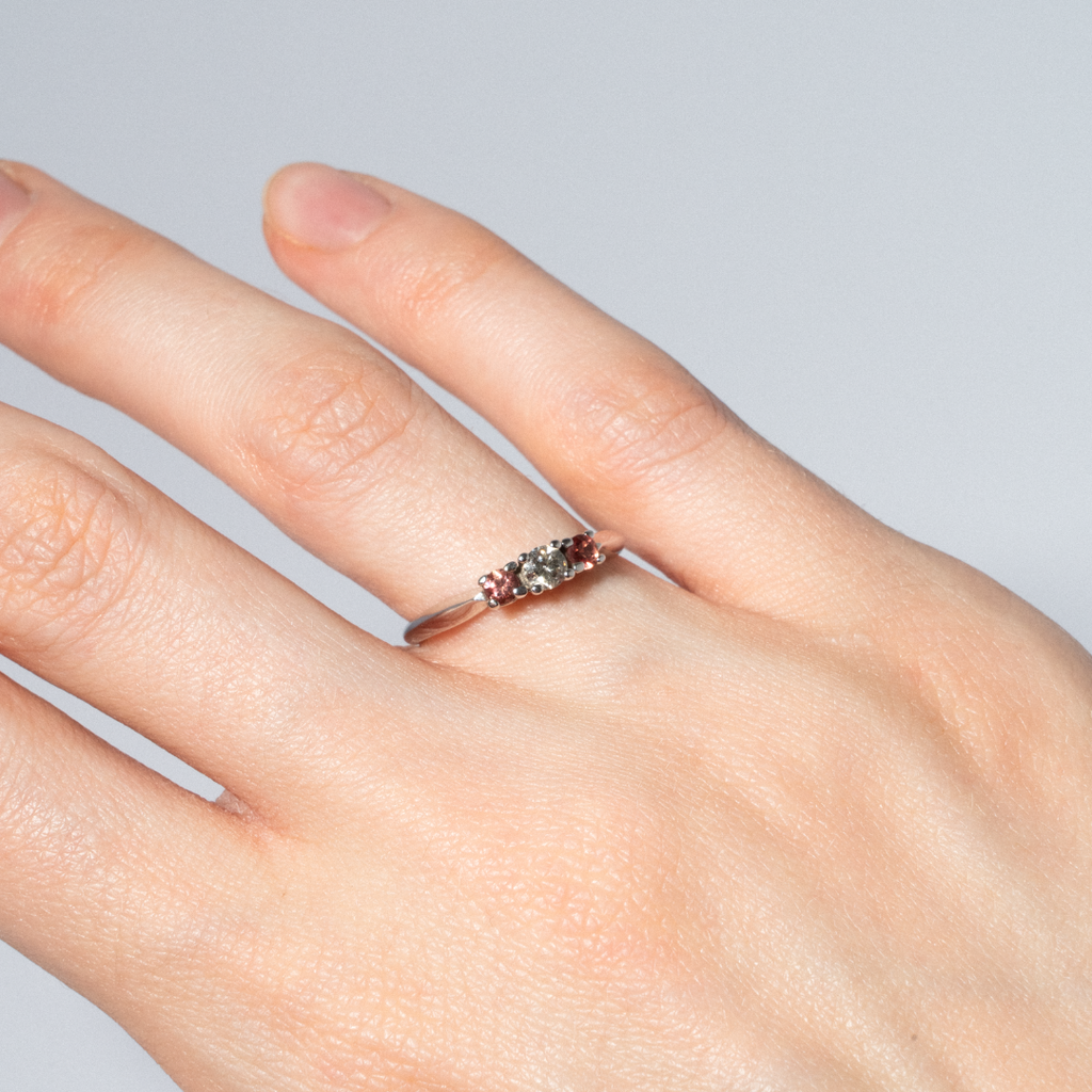 White Gold Ring with Diamond and Orange Sapphires