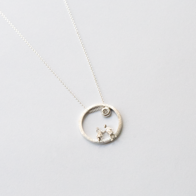 Silver Necklace with Diamond "All Around Us"