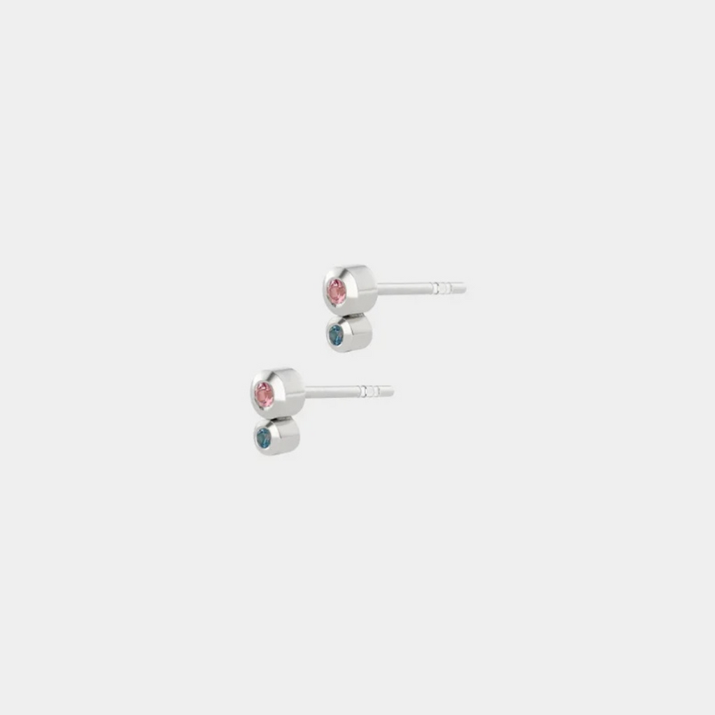 Silver Earrings with Blue Sapphire and Pink Sapphire "Dewdrops"