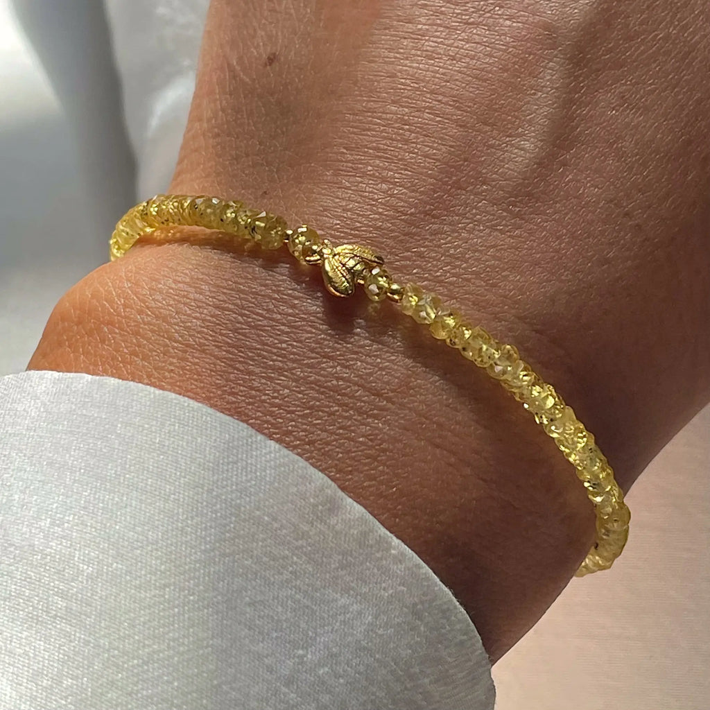 Gold Plated Silver Bracelet Set "Thick Handcrafted" & "Yellow Sapphire Bee"