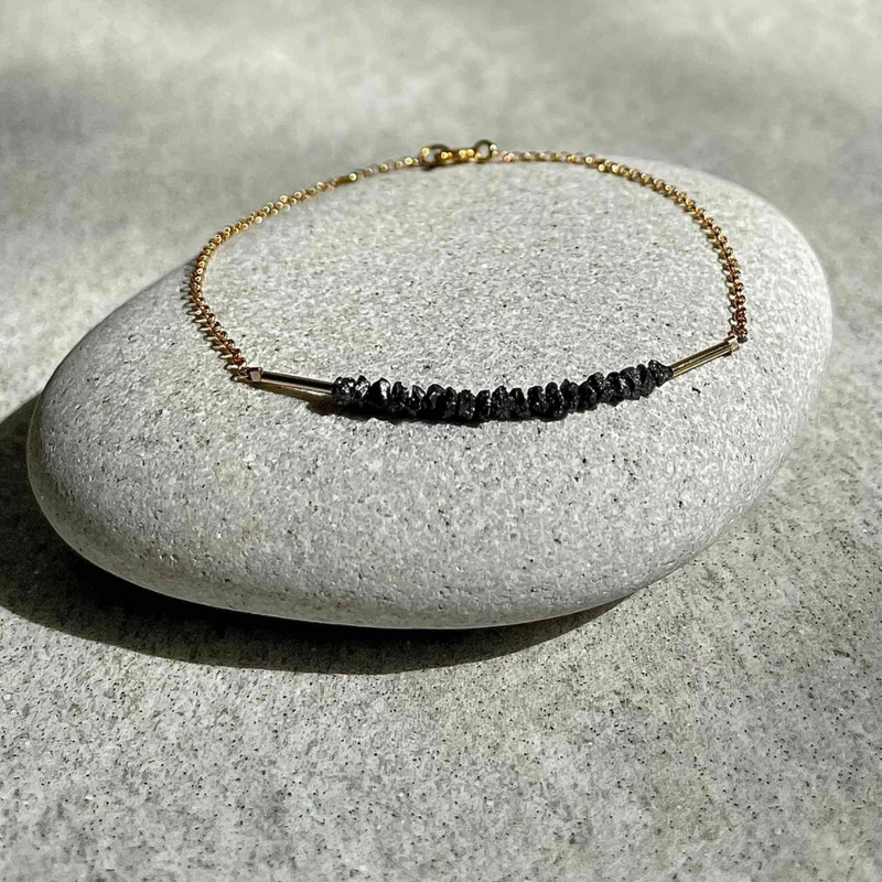 Gold Plated Silver Bracelet with Black Diamonds