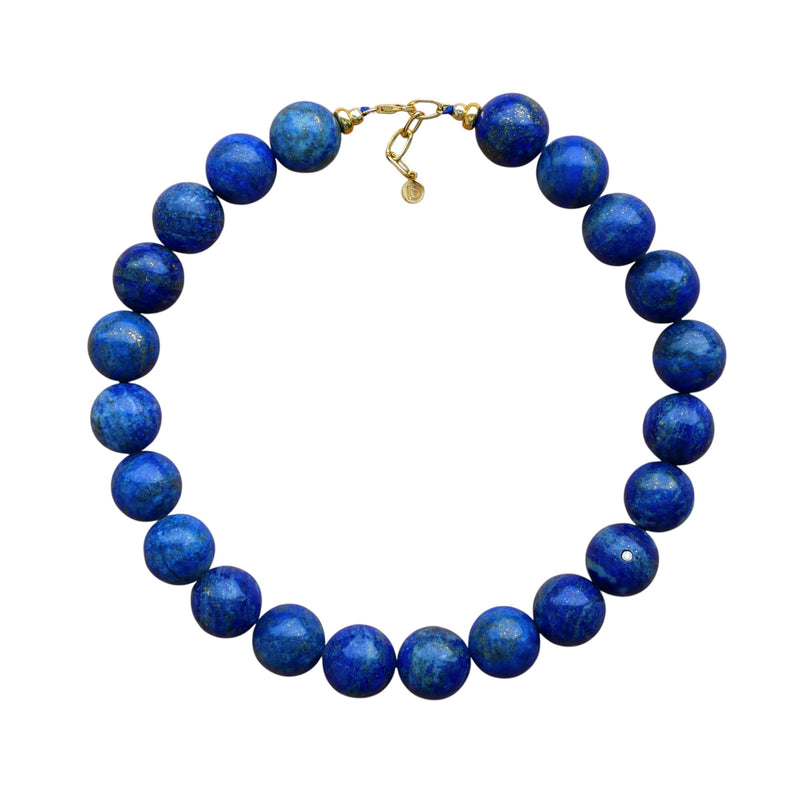 Gold Plated Silver Necklace with Lapis Lazuli and Moissanite