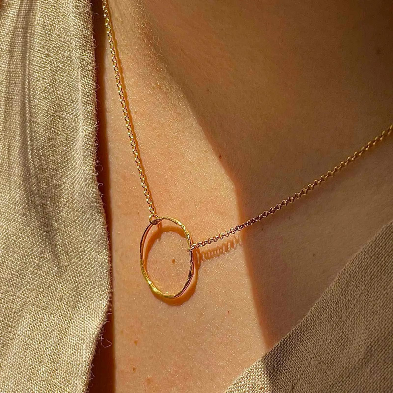 Gold Plated Silver Necklace "Thin Fingerprint Circle"
