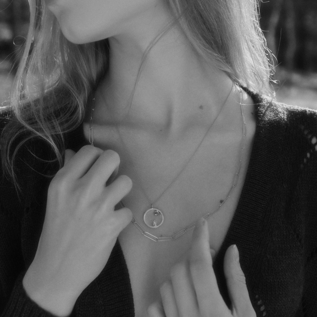 Silver Necklace with Diamond "All Around Me"