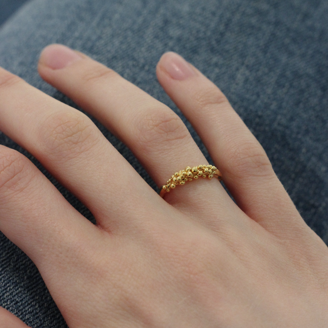 Gold Plated Silver Ring "Coral Rain Drops"