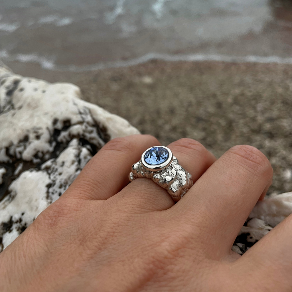 Silver Ring with Blue Swarovski