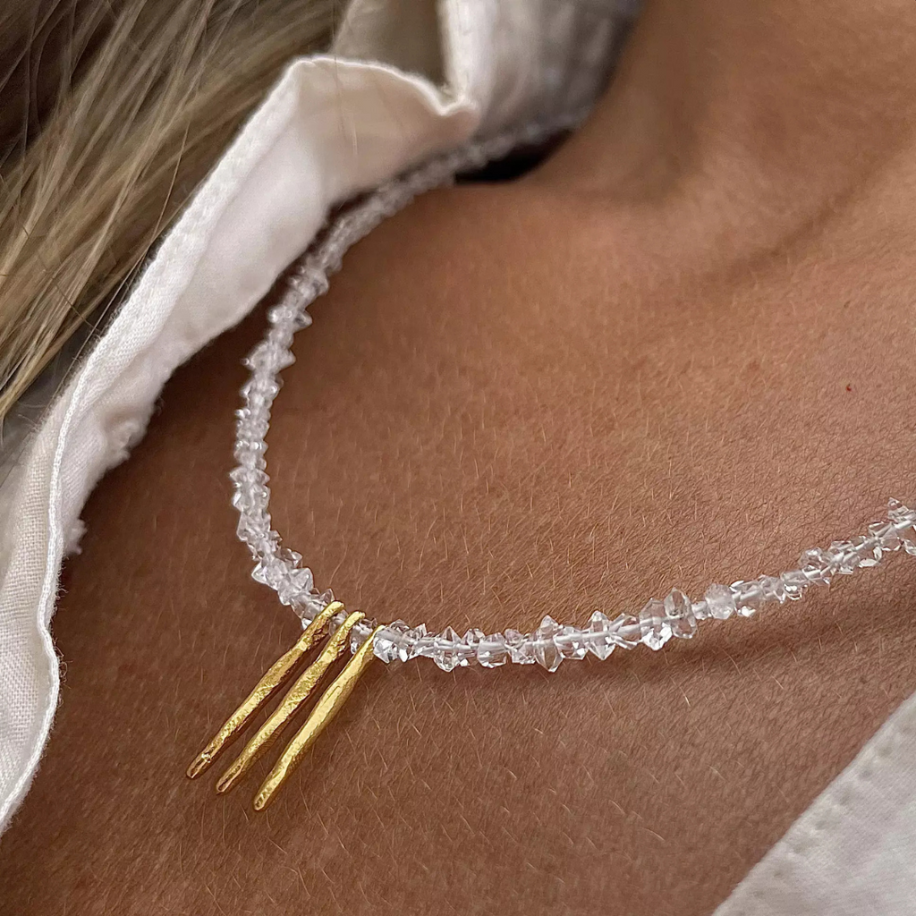 Gold Plated Silver Necklace "Herkimer Diamond Stick"