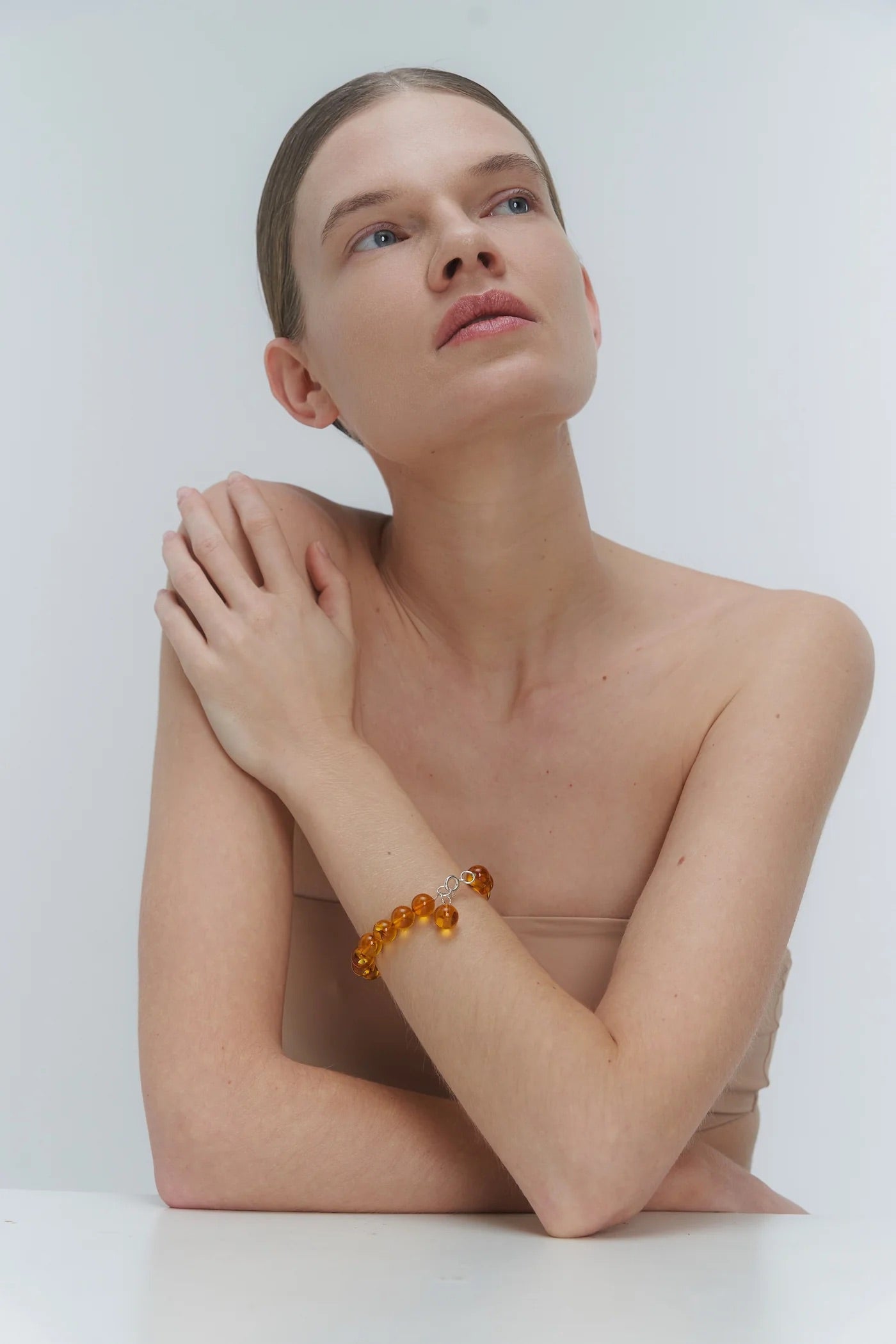Silver Bracelet with Amber "Planètes d’Ambre", Big