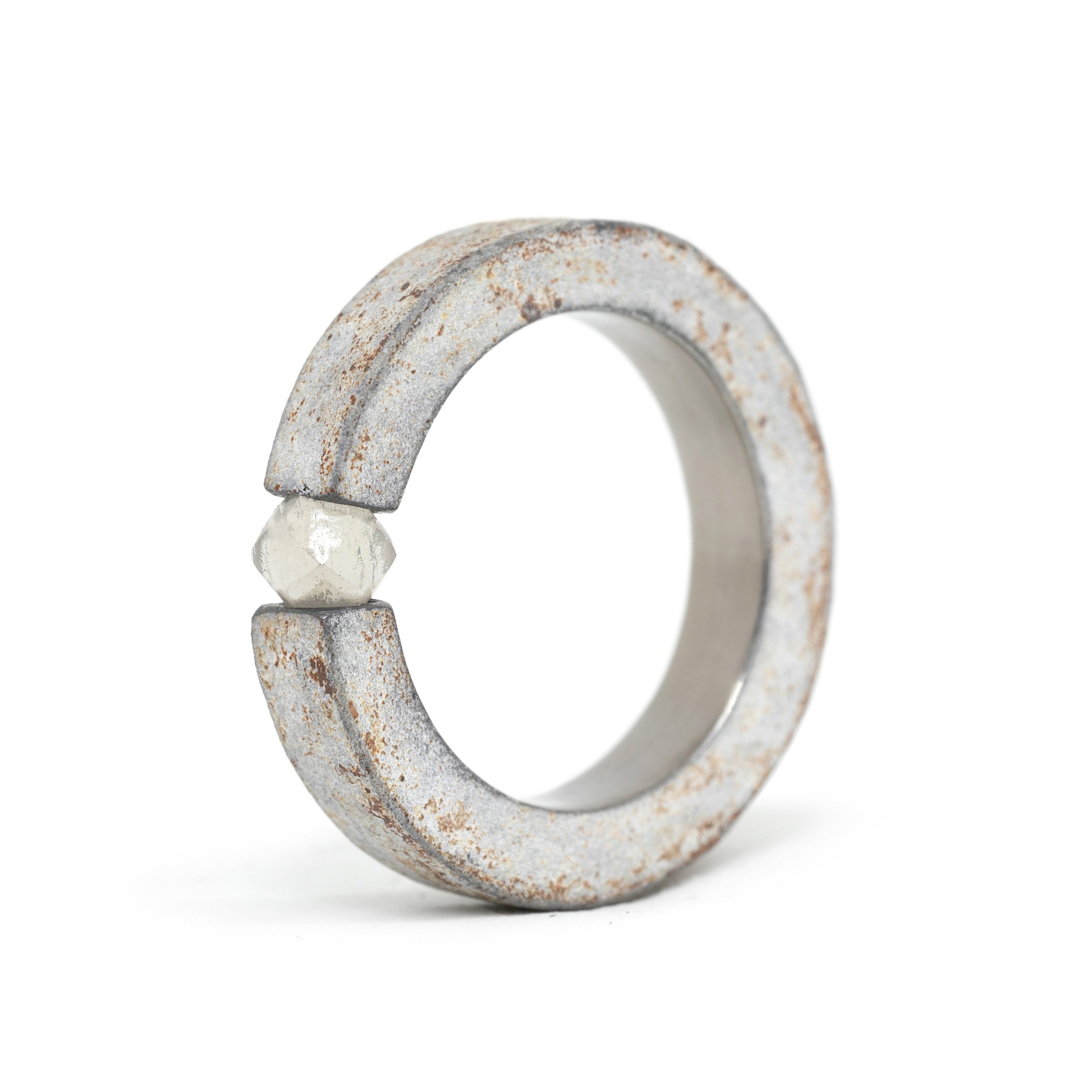 One-of-a-kind ring composed of hafnium and rough diamond by ASR JWLS.