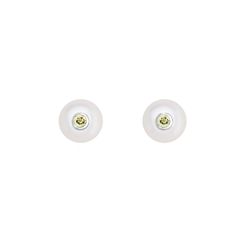 Silver Stud Earrings with Pearls and Peridot "Fiona"