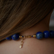 Gold Plated Silver Necklace with Lapis Lazuli and Moissanite