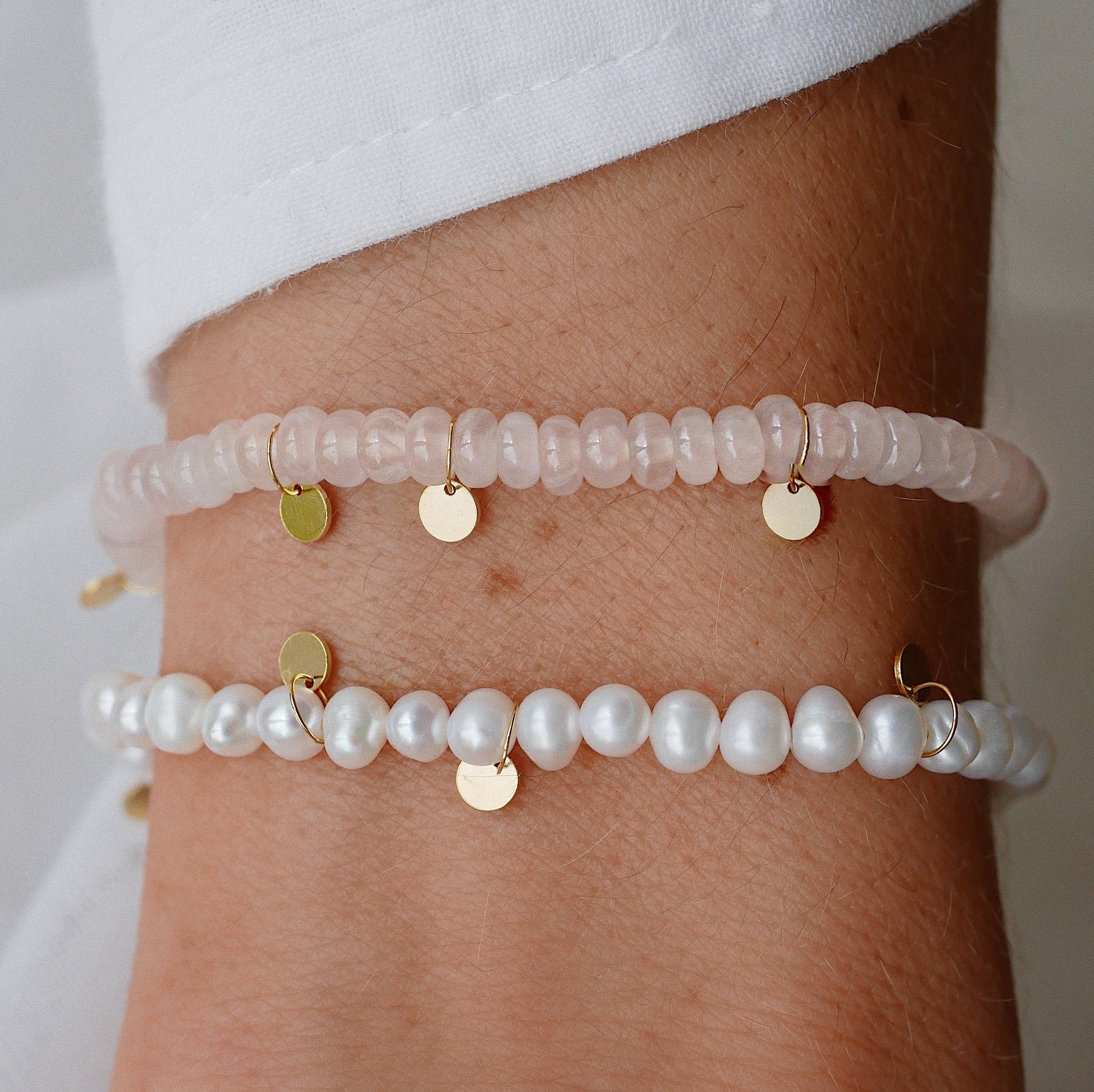 Gold Plated Silver Bracelet with Rose Quartz "Capri"