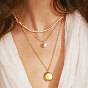 Gold Plated Silver Necklace with Pearl and Peridot "Pomona"