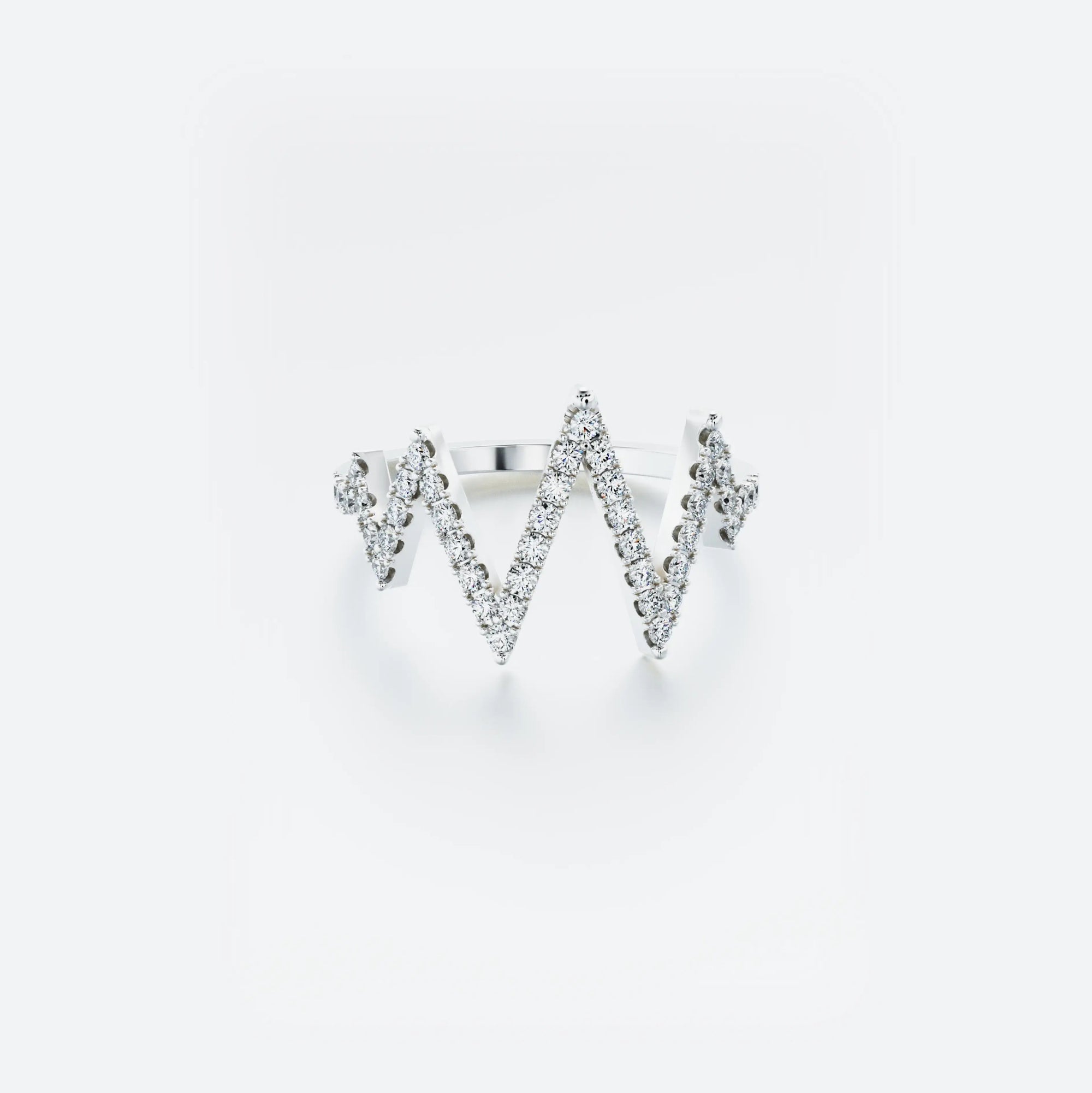 14k white gold ring set with 0.45 ct lab-grown diamonds, arranged in a striking zigzag silhouette.
