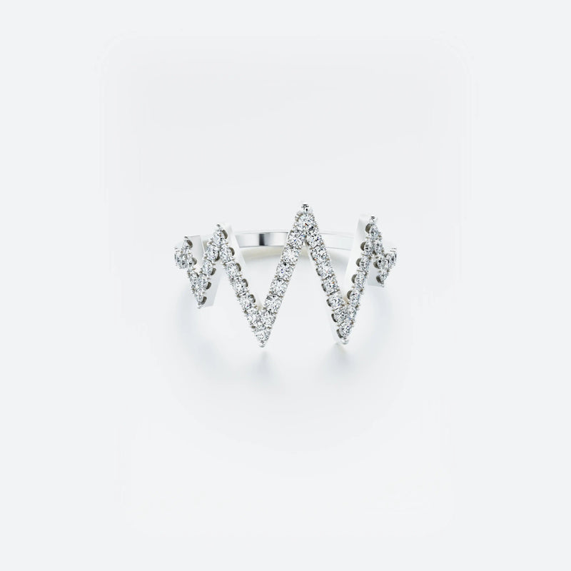 14k white gold ring set with 0.45 ct lab-grown diamonds, arranged in a striking zigzag silhouette.