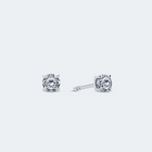 A pair of round brilliant-cut diamond stud earrings in white gold, with a total carat weight of 0.6 ct.