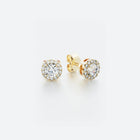 Halo stud diamond earrings in 14k yellow gold featuring a central diamond surrounded by a delicate halo of pavé-set diamonds, with a total carat weight of 0.30 ct.