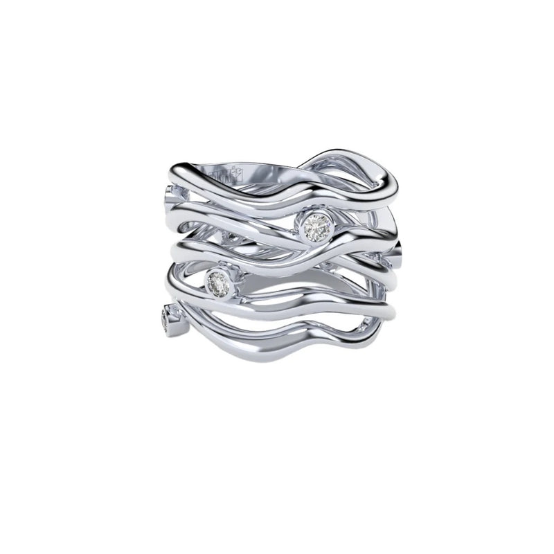 Balto aukso žiedas su deimantais „Bare Souls. Five-Shank"