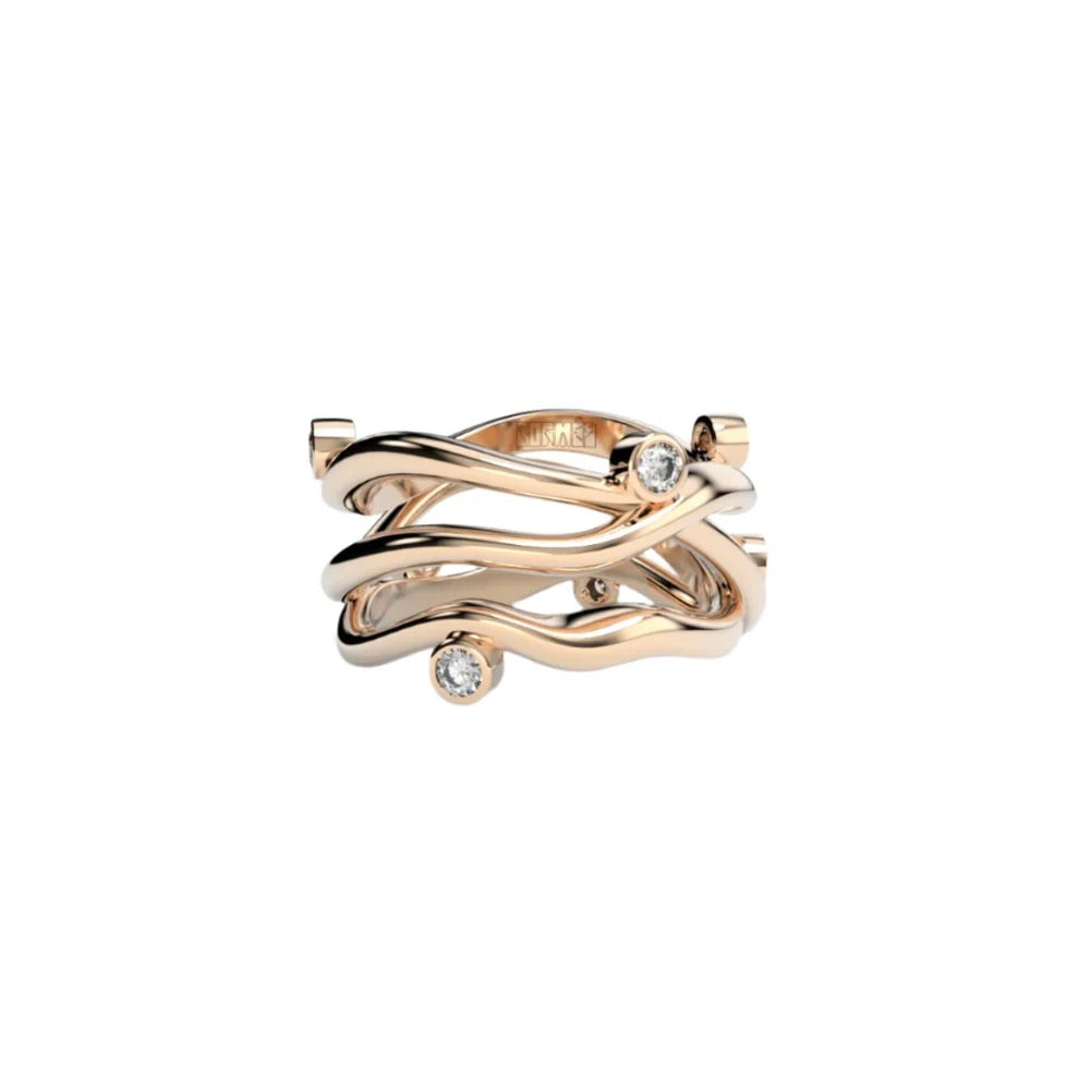 Rose Gold Ring with Diamonds "Bare Souls. Three-Shank"