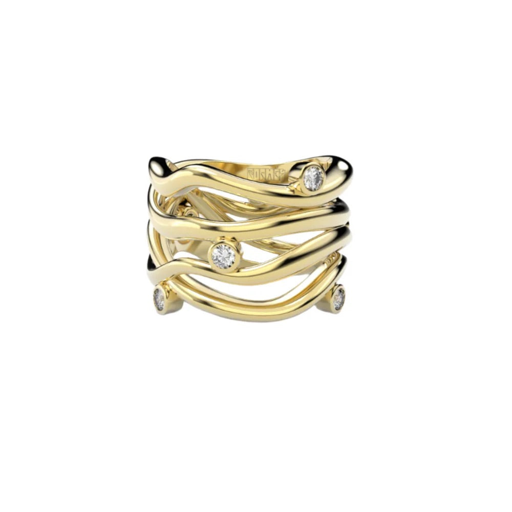 Yellow Gold Ring with Diamonds "Bare Souls. Four-Shank"