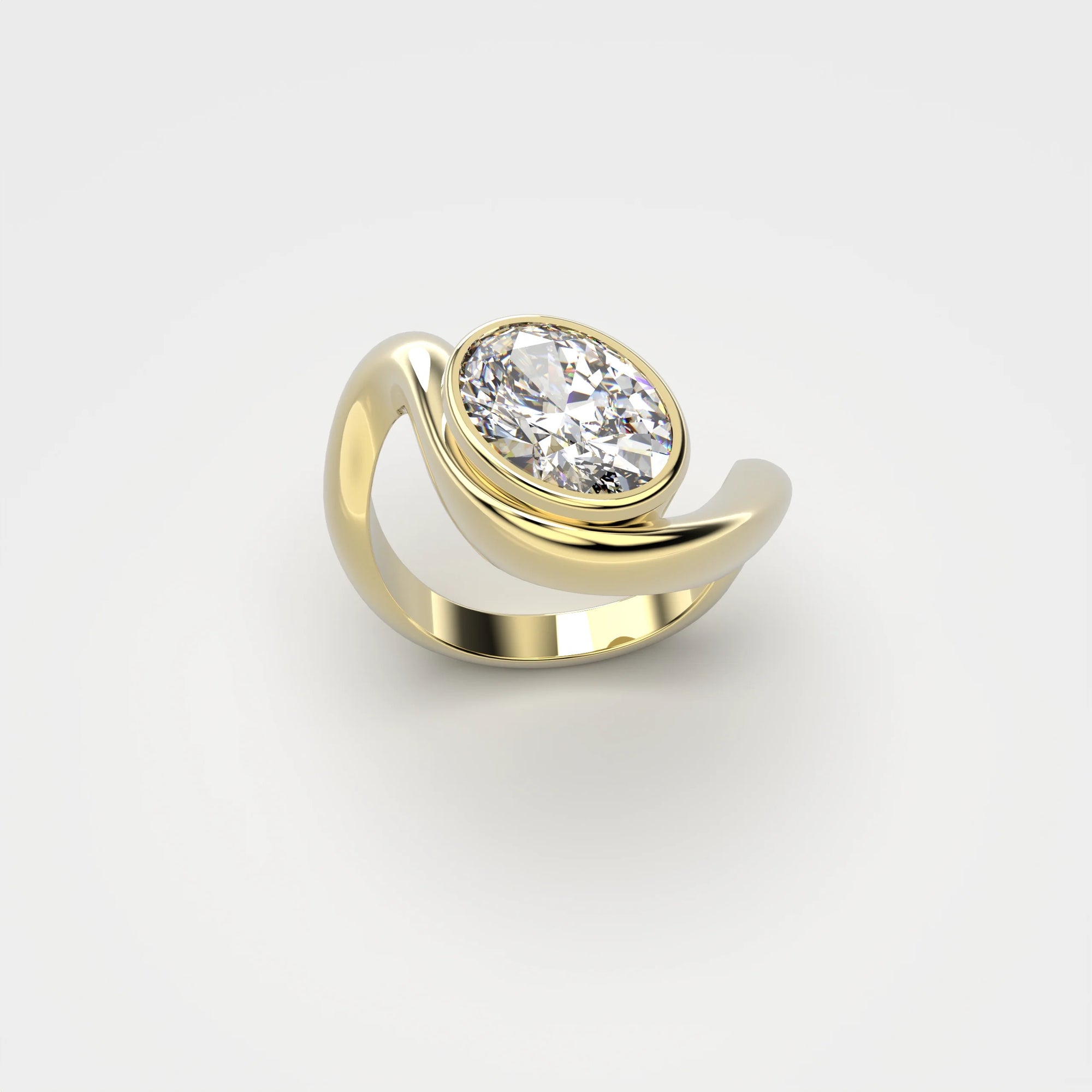 Yellow Gold Ring with Diamond "Bare Souls. Wave"