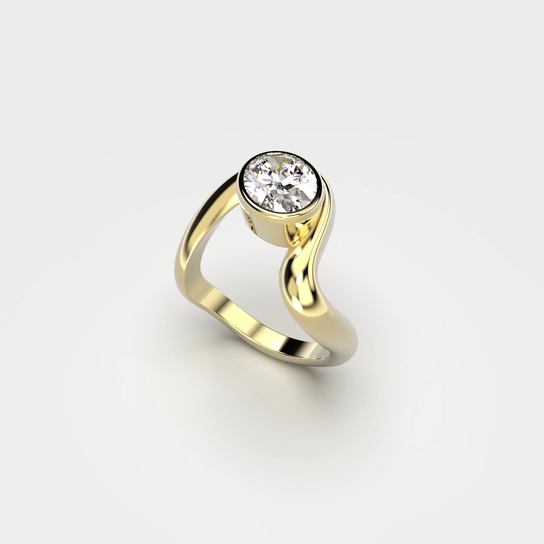 Yellow Gold Ring with Diamond "Bare Souls. Wave"