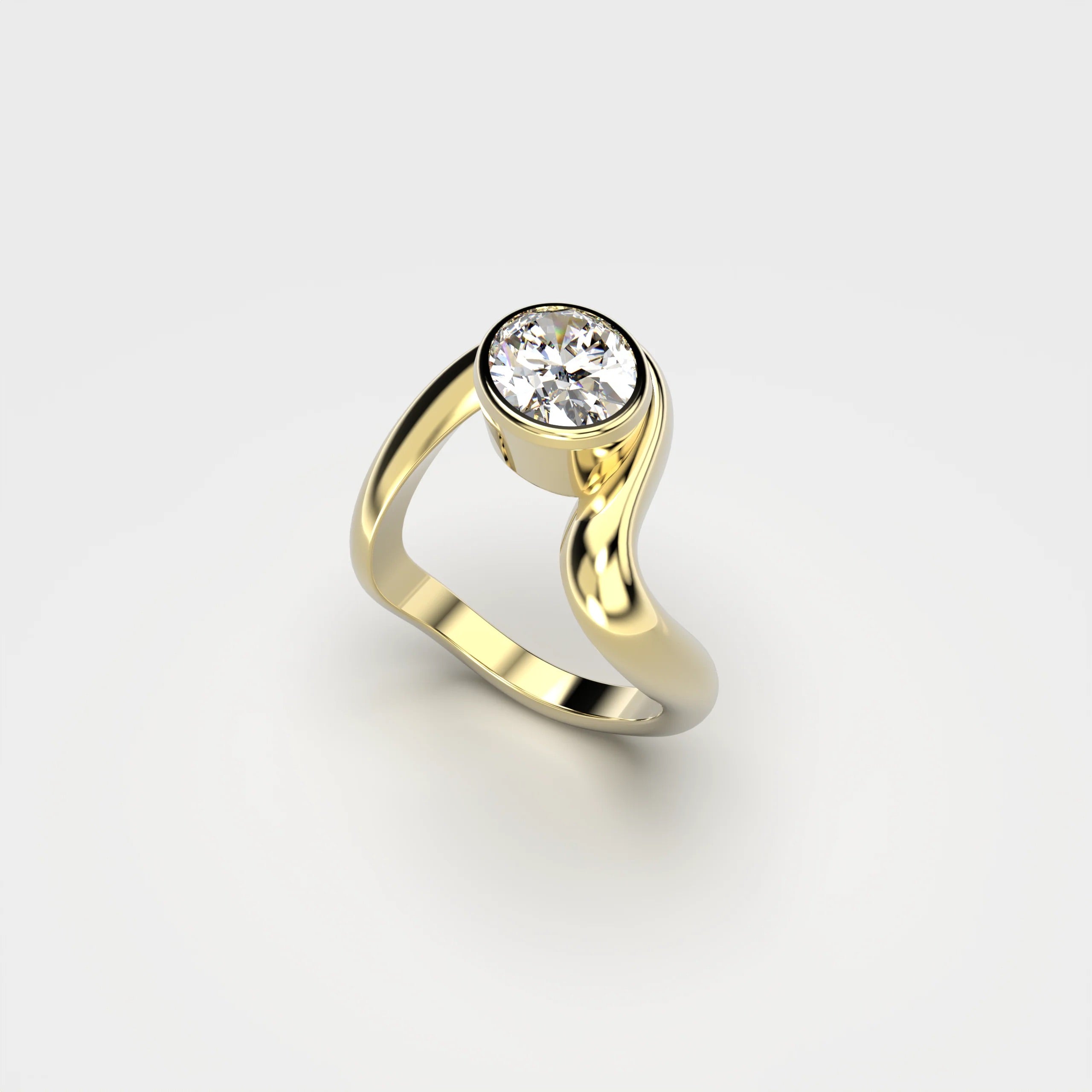 Yellow Gold Ring with Diamond "Bare Souls. Wave"