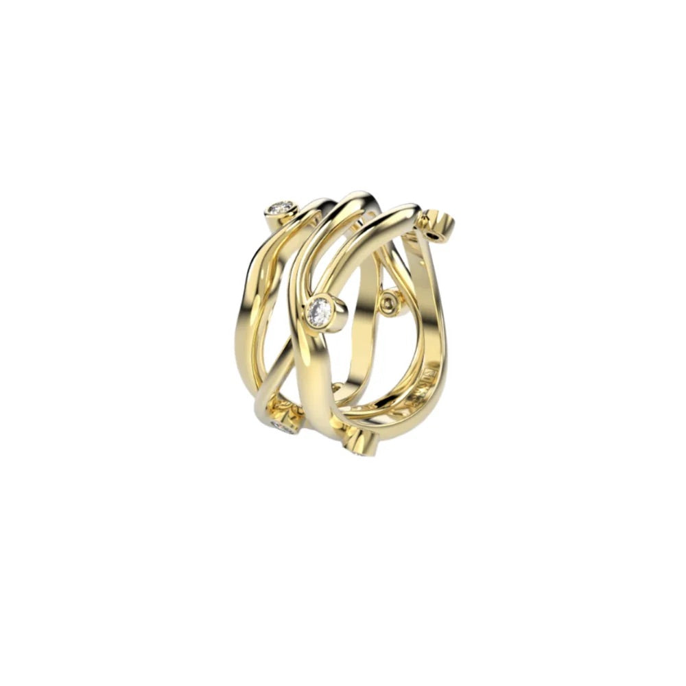 Yellow Gold Ring with Diamonds "Bare Souls. Three-Shank"