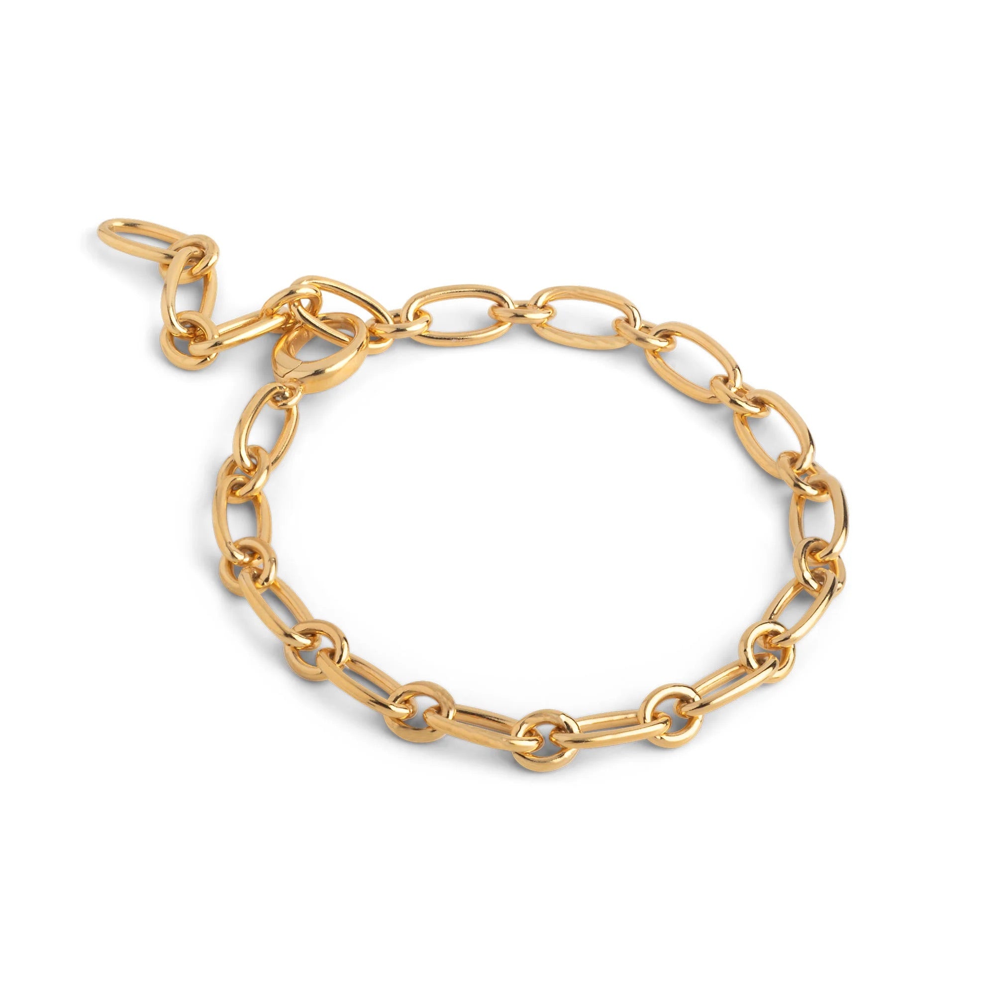 Gold chain bracelet on a white background