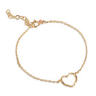 Gold bracelet with a heart-shaped pendant on a white background