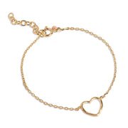 Gold bracelet with a heart-shaped pendant on a white background