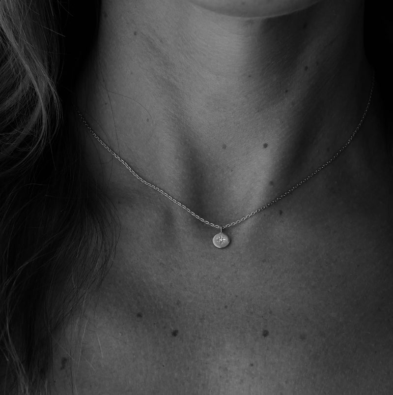 Silver Necklace with Diamond "North Star"