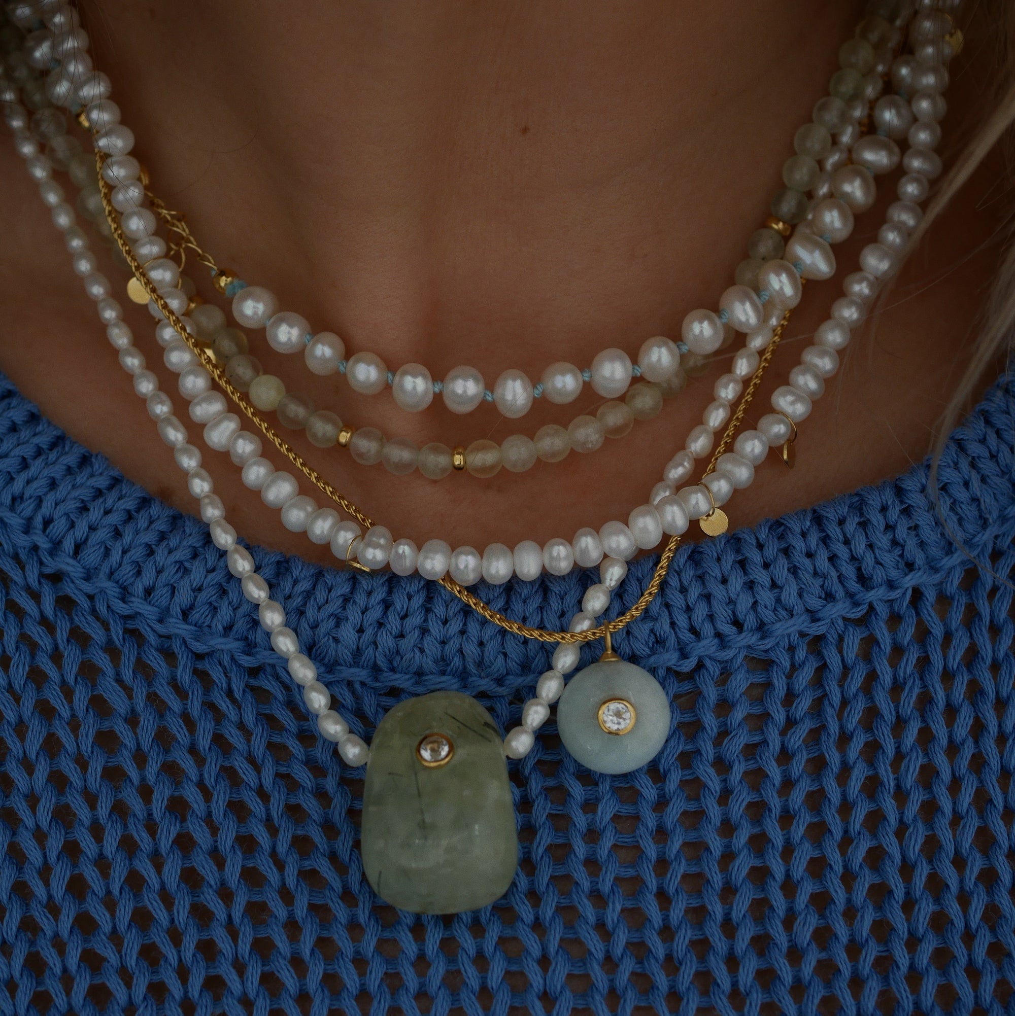 Gold Plated Silver Necklace with Aquamarine and Topaz "Paradise Sky"